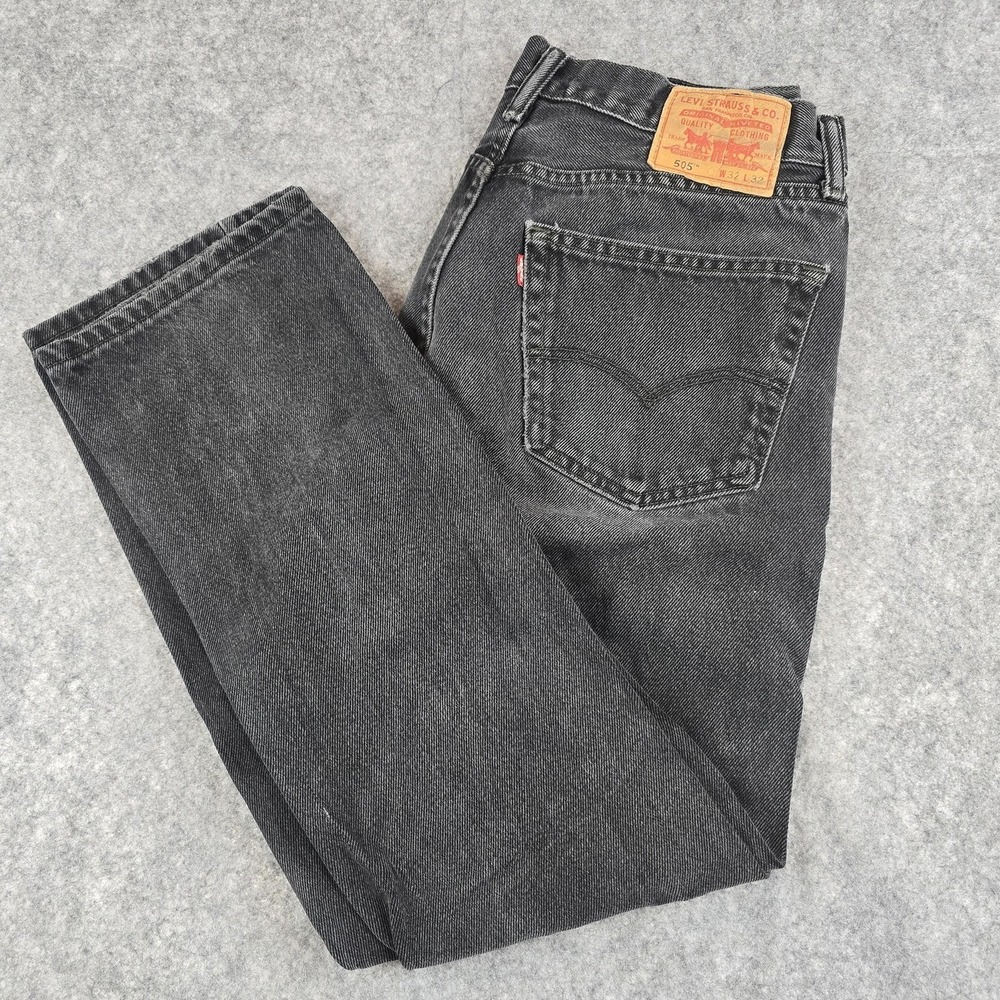 Levi's 505 Jeans Mens 32x32 Black Straight Denim Distressed Classic Fit